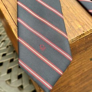 Christian Dior Silk Navy & Red Striped Tie